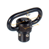 Close-up of high-strength steel sling swivel with black coating